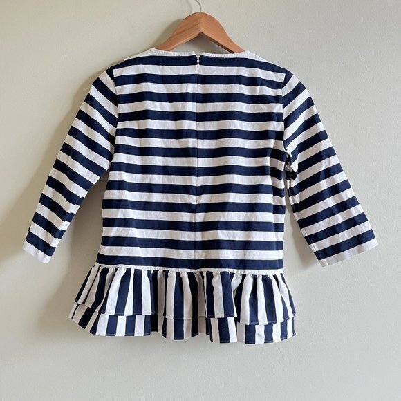 J. Crew F8928 Asymmetrical Navy Ivory Striped Ruffle Peplum Top Women's Size XS - Picture 8 of 8
